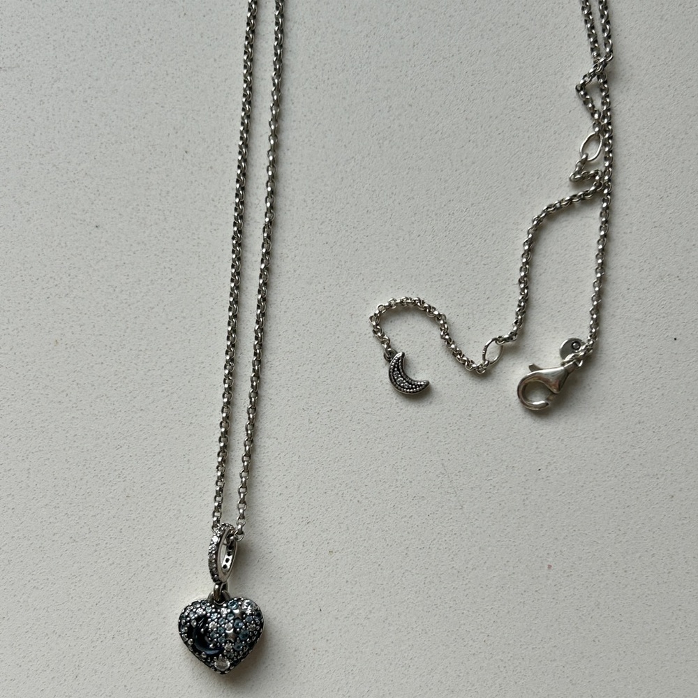 Pandora Sparkling Blue Moon & Stars Heart Necklace